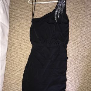 black dress one shoulder with beads